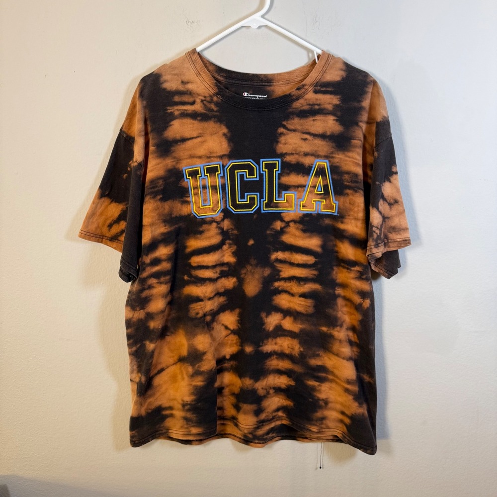 Champion UCLA Bruins Bleach Tie Dye T-Shirt Mens XL‎ Black Orange Graphic Tee - Picture 1 of 5